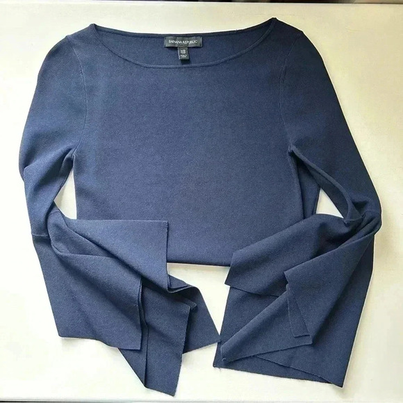 Banana  Republic Sweater Handkerchief Sleeve Crewneck Knit Top Navy Blue Size XS - Picture 16 of 16